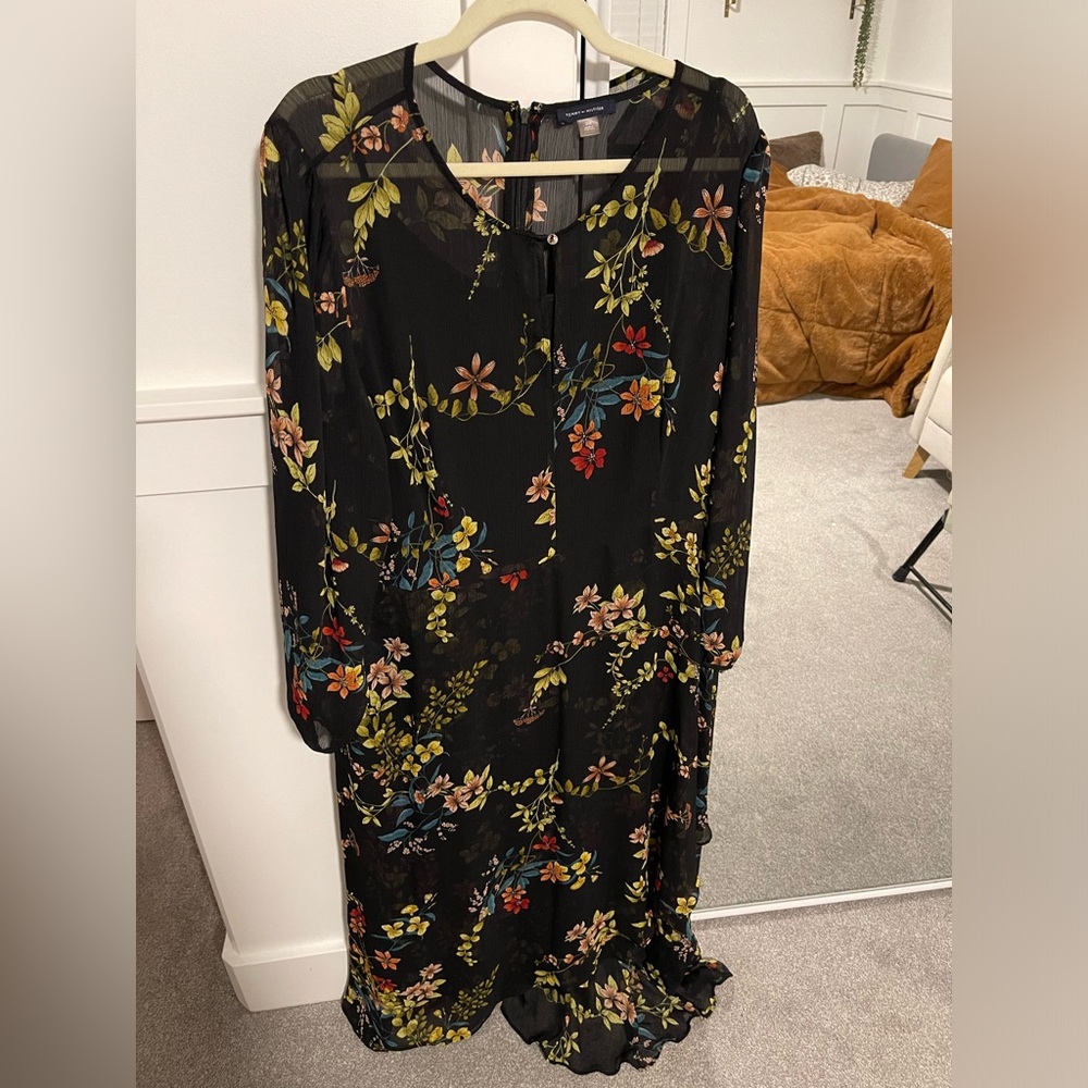 Tommy Hilfiger Black Floral Long Sleeve Dress